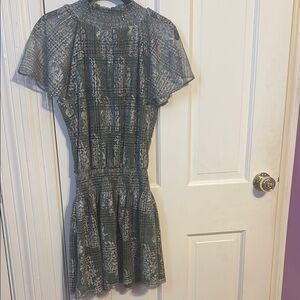 Ramy Brook Silver Flutter Sleeve Mini Dress